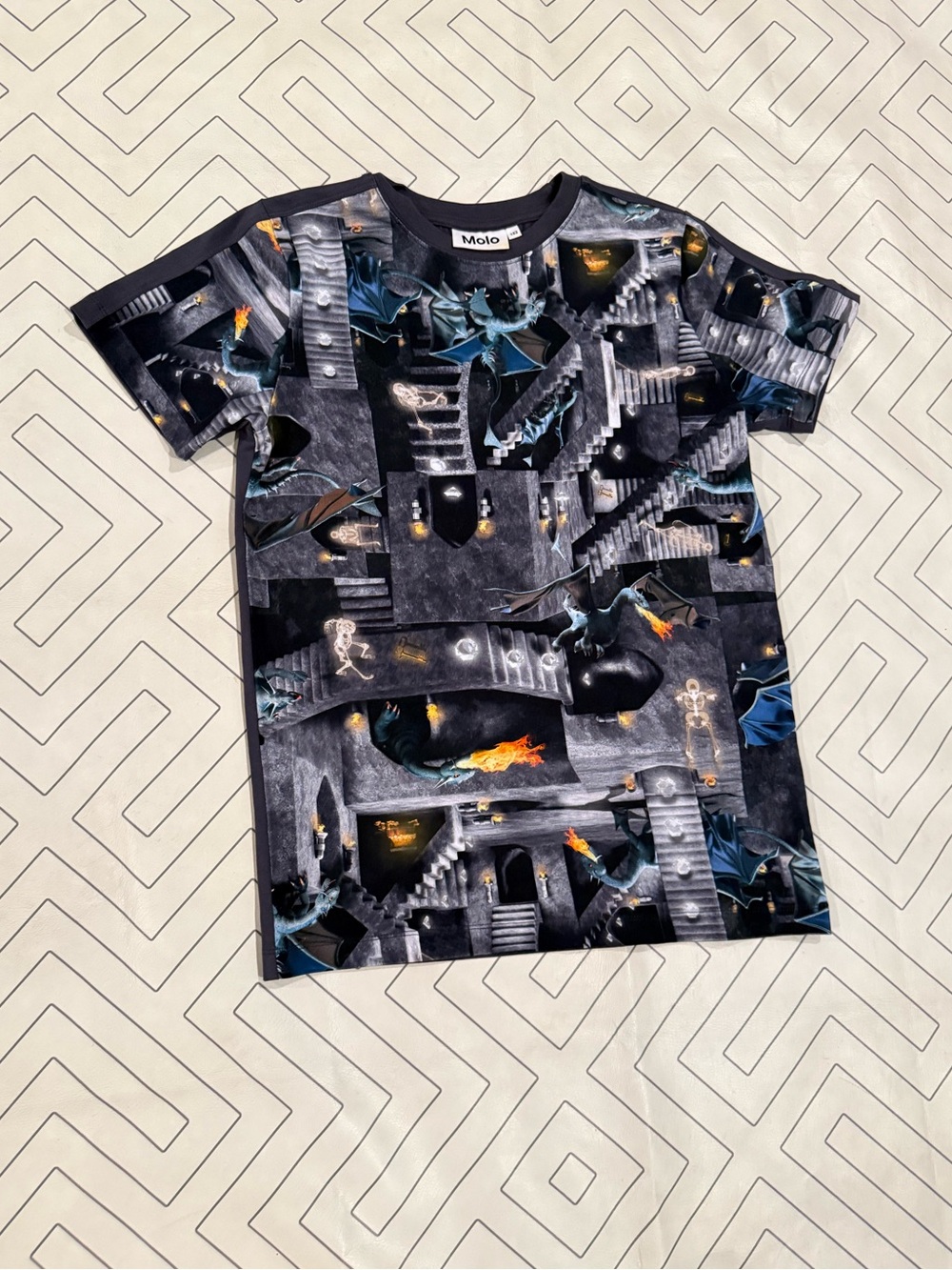 Molo Boys' Charcoal Dragon Castle Print Tee